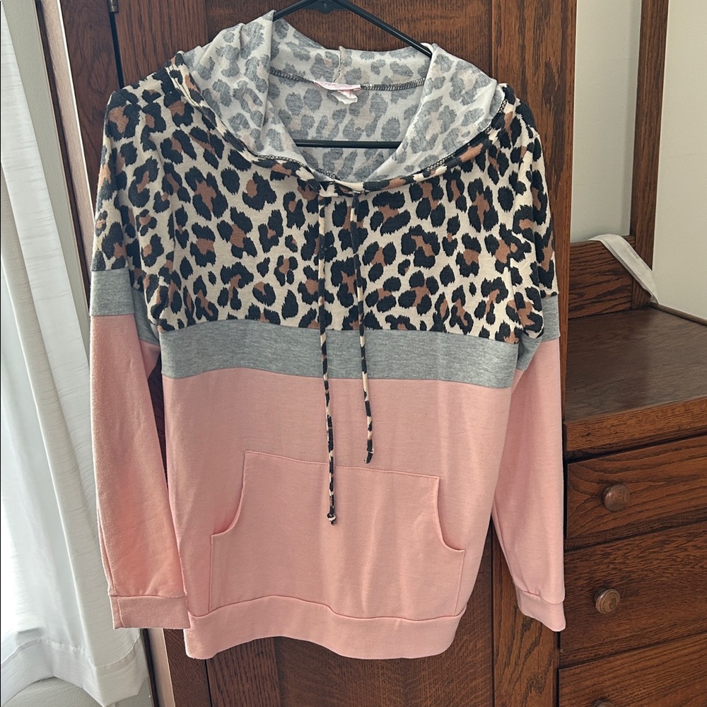 Pink Lily Leopard and Pink Colorblock Hoodie